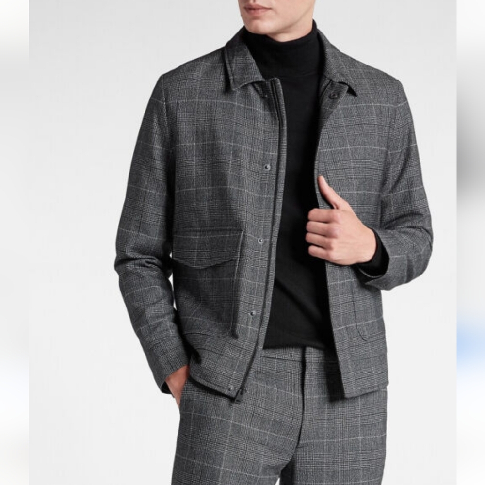 Express Deep Gray Slate Plaid Vintage Style Zipper Blazer Jacket Coat S